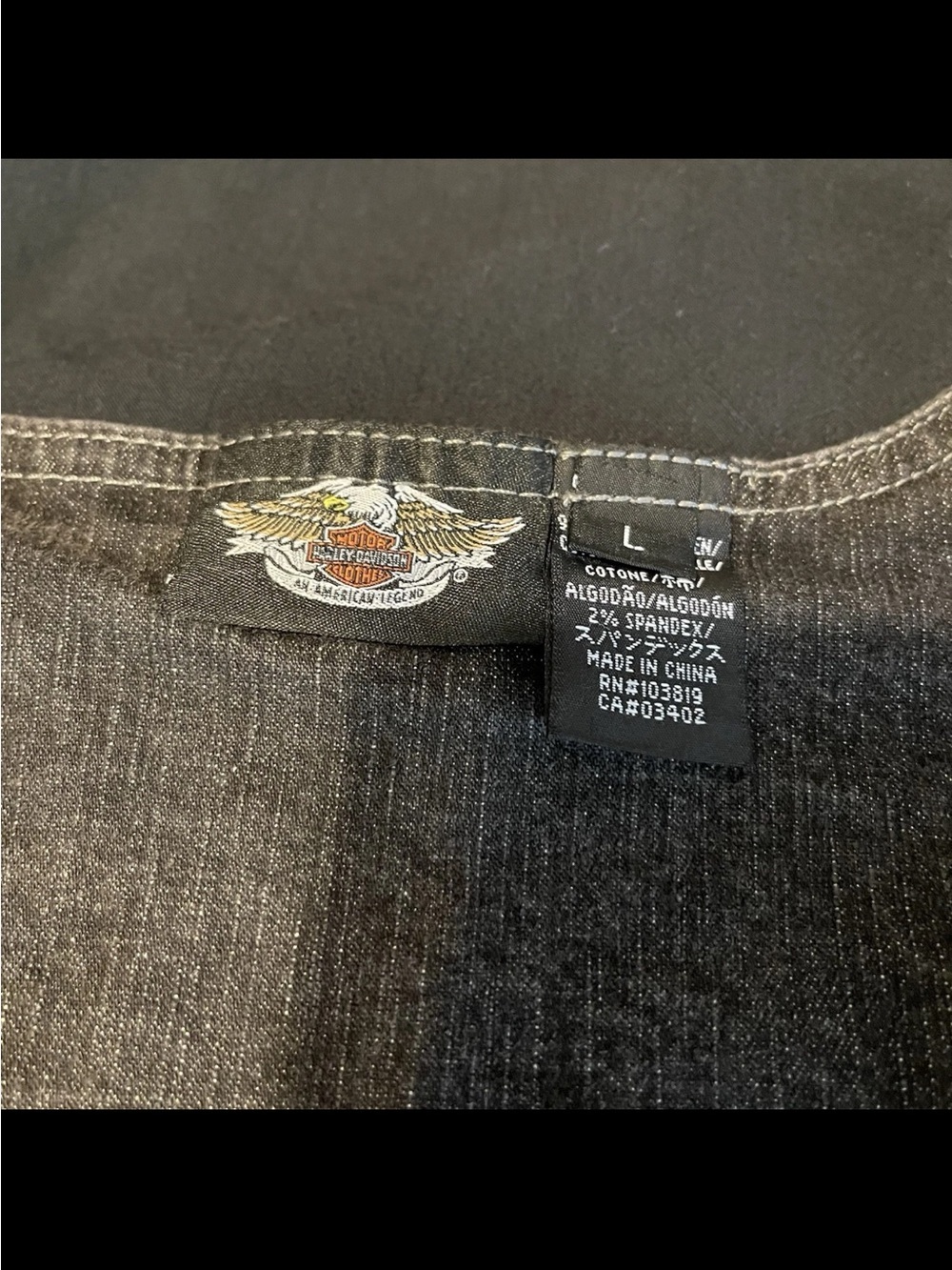 Harley Davidson L Black Denim Double Breasted Button Vest Black Stones/Gems - Picture 3 of 7